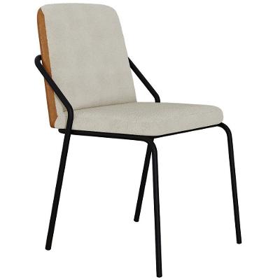 Cadeira Estofada Para Sala De Jantar Loft Preto C01 Bouclê Vanilla Courino Caramelo - Lyam Decor