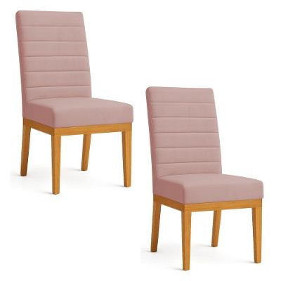 Kit 2 Cadeiras De Jantar Solana Veludo Rosé Base De Madeira - Pallazio