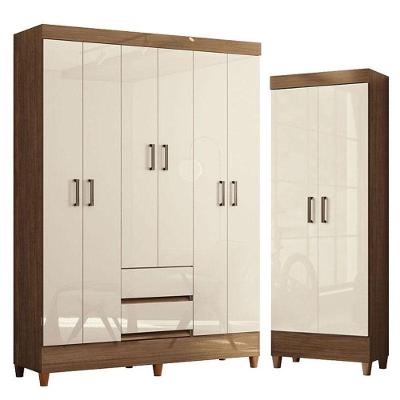 Guarda Roupa Casal 6 Portas Com Pés E Armário Multiuso