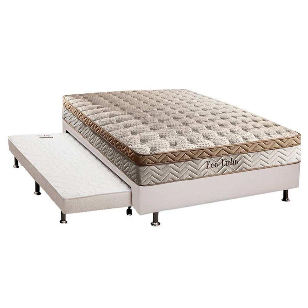 Cama Box c/Auxiliar Casal: Colchão Paropas MasterPocket Eco Linho + Base CRC Courano Branco(138x188) - 1