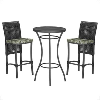 Mesa Bistrô 2 Banquetas Roma Preta Náutica Estofado 5 Trama Preto