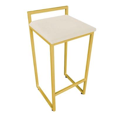 Banqueta Alta Lavinia Suede Bege Base Dourado