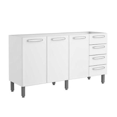 Gabinete Armário de Cozinha Mais Evidence 3 Portas 4 Gavetas Aço 100% Branco