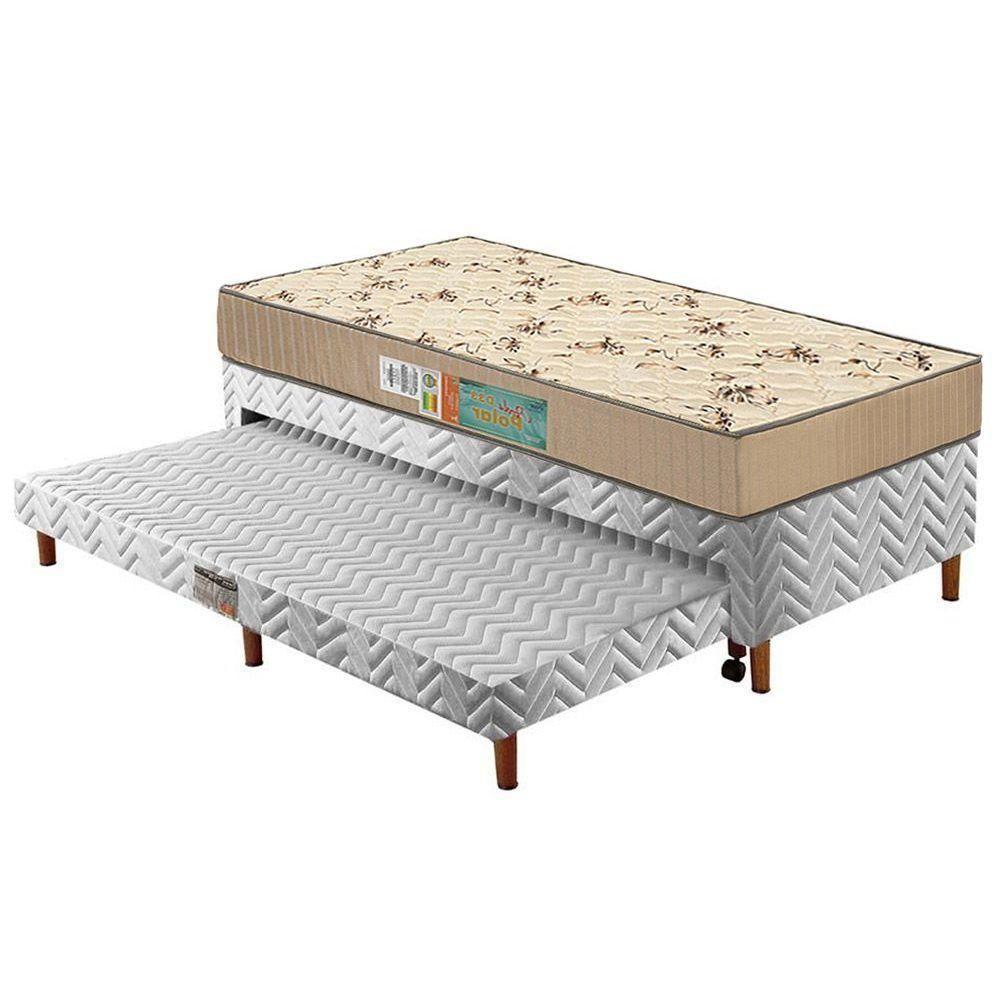 Cama Box C/Auxiliar Solteiro: Colchão Espuma Polar D45 Pérola Clean + Base Rústico White(88X188) - 1