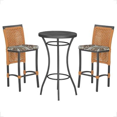 Mesa Bistrô E 2 Banquetas Roma Preta Corda Estofado 6 Trama Terra Cota