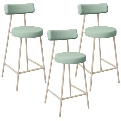Kit 03 Banquetas Baixa Bar Cozinha Sala De Jantar Aço Milão Arena L02 Linho Verde Menta - Lyam Decor