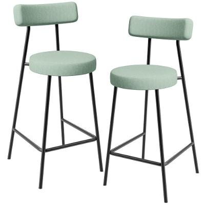 Kit 02 Banquetas Baixa Bar Cozinha Sala De Jantar Aço Milão L02 Linho Verde Menta - Lyam Decor