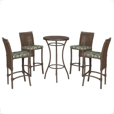 Mesa Bistrô E 4 Banquetas Roma Marrom Corda Estofado 5 Trama Marrom