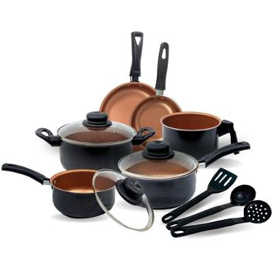 Conjunto de Panelas Kit 9 Peças Antiaderente Teflon 16cm e 18cm Preto com Cobre com Tampa de Vidro