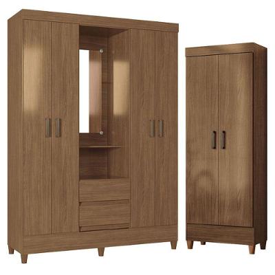 Guarda Roupa 4 Portas Com Pés E Armário Multiuso Fit