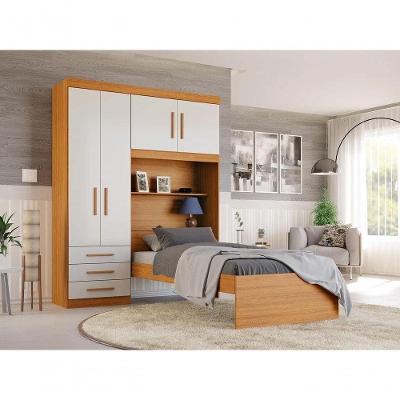 Guarda Roupa Solteiro Advantage com Cama 4 Portas 3 Gavetas MDP para Quarto Compacto