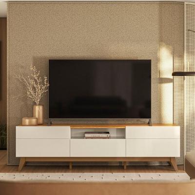 Rack Para Tv Com Divisórias E Acabamento Off White Off White