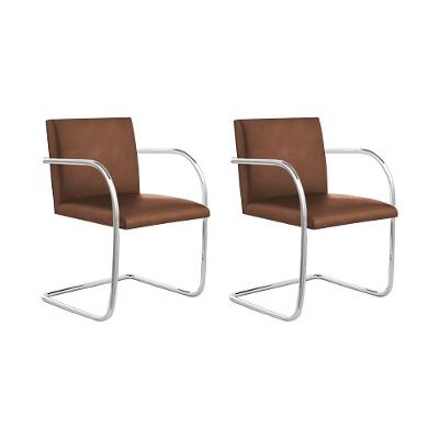 Kit 2 Cadeiras Brno Para Escritório Couro Sintético Marrom Tubular Cromada