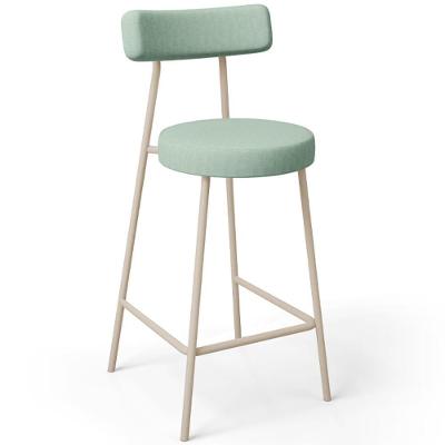 Banqueta Baixa Bar Cozinha Sala De Jantar Aço Milão Arena L02 Linho Verde Menta - Lyam Decor