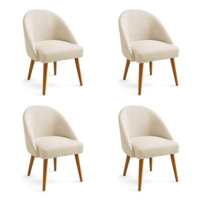 Kit 04 Cadeiras Poltrona De Jantar Estofada Luna Boucle Pés Palito Castanho - Pallazio Cor Bege