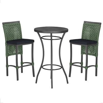 Mesa Bistro E 2 Banquetas Roma Preta Corda Náutica 12 Verde