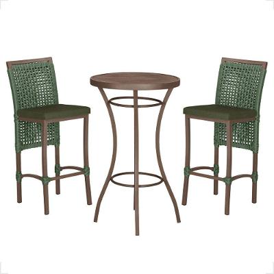 Mesa Bistro E 2 Banquetas Roma Marrom Corda Náutica 13 Verde