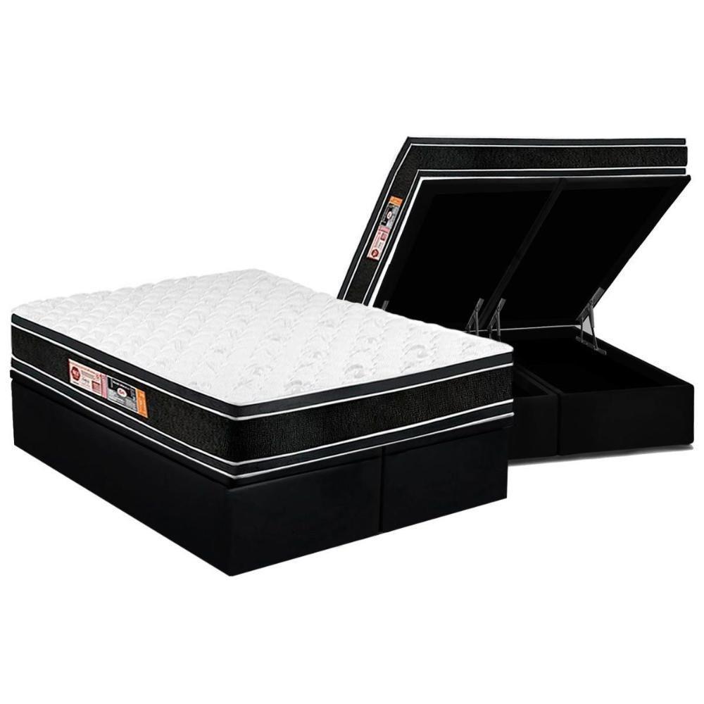 Cama Box Baú Queen: Colchão Espuma D33 Castor Black e White Air Euro Pillow + Base CRC Suede Black(158x198) - 1