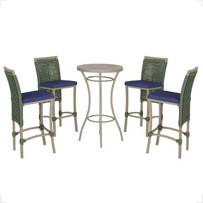 Mesa Bistrô 4 Banquetas Roma Fendi Corda Estofado 10 Trama Verde