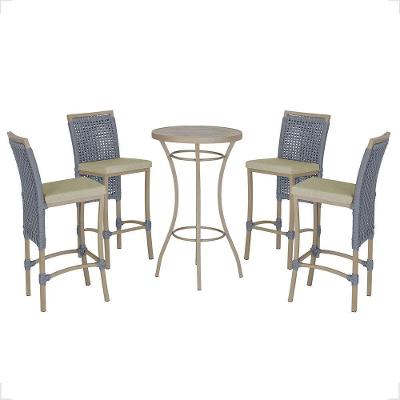 Mesa Bistrô E 4 Banquetas Roma Fendi Corda Estofado 7 Trama Prata