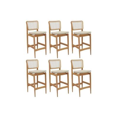 Kit 6 Banquetas Cozinha Liz Premium Madeira Maciça Bege