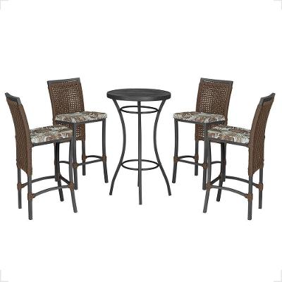 Mesa Bistrô E 4 Banquetas Roma Preta Corda Estofado 6 Trama Marrom