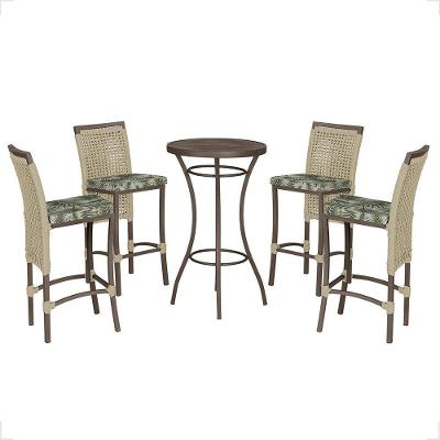 Mesa Bistrô E 4 Banquetas Roma Marrom Corda Estofado 5 Trama Rami