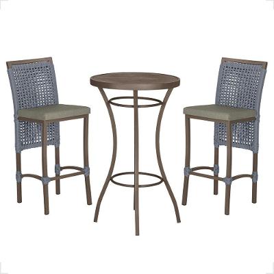 Mesa Bistrô E 2 Banquetas Roma Marrom Corda Estofado 7 Trama Prata