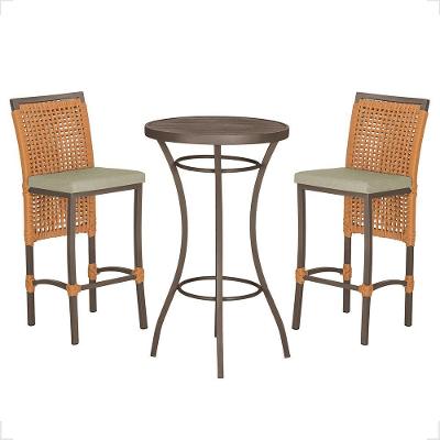 Mesa Bistrô E 2 Banquetas Roma Marrom Corda Estofado 7 Trama Terra Cota