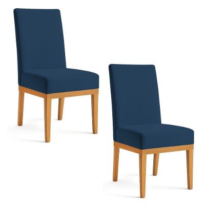 Kit 2 Cadeiras De Jantar Brisa Veludo Azul Marinho Base De Madeira - Pallazio