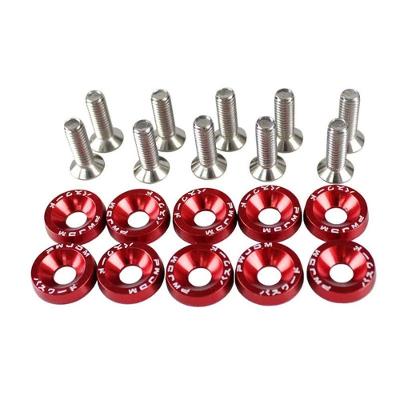 Parafuso Automotivo para Junta Fender 10 Peças M6 Jdm Honda Vermelho com Arruelas de Alumínio OEM