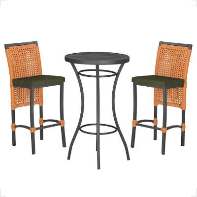 Mesa Bistro E 2 Banquetas Roma Preta Corda Náutica 13 Trama Terra Cota