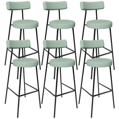 Kit 06 Banquetas Alta Bar Cozinha Sala De Jantar Aço Milão L02 Linho Verde Menta - Lyam Decor