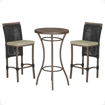 Mesa Bistrô E 2 Banquetas Roma Marrom Corda Estofado 7 Trama Preto