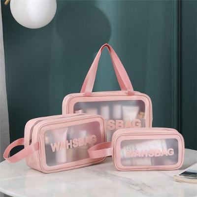 Kit Necessaire para Maquiagem OEM Washbag PVC Transparente Rosa Unissex