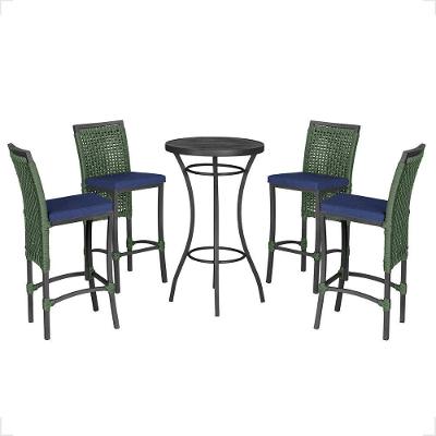 Mesa Bistro E 4 Banquetas Roma Preta Corda Náutica 10 Verde