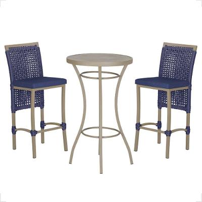 Mesa Bistrô E 2 Banquetas Roma Fendi Corda Estofado 10 Trama Azul