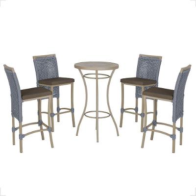 Mesa Bistrô E 4 Banquetas Roma Fendi Corda Estofado 9 Trama Prata
