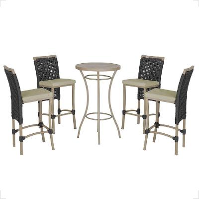 Mesa Bistrô E 4 Banquetas Roma Fendi Corda Estofado 7 Trama Preto