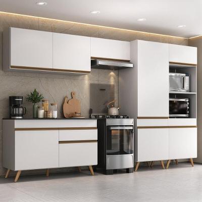 Armário Cozinha Modulada Completa 314cm Com Balcão Veneza Multimóveis Mp3758 Branco/dourado