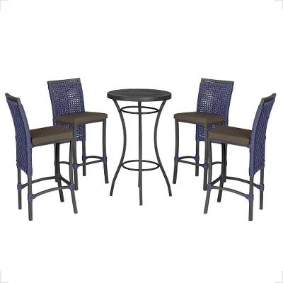 Mesa Bistrô E 4 Banquetas Roma Preta Corda Estofado 9 Trama Azul