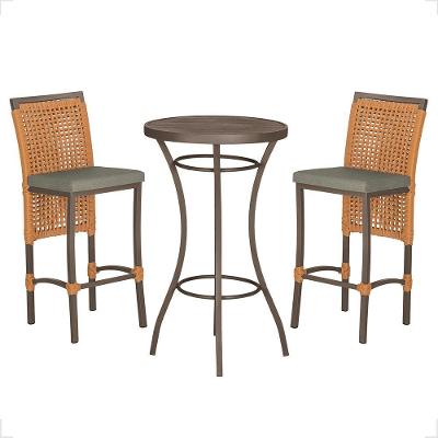 Mesa Bistrô E 2 Banquetas Roma Marrom Corda Estofado 7 Trama Terra Cota