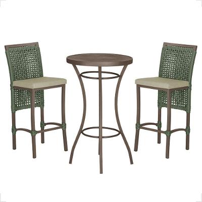 Mesa Bistrô E 2 Banquetas Roma Marrom Corda Estofado 7 Trama Verde