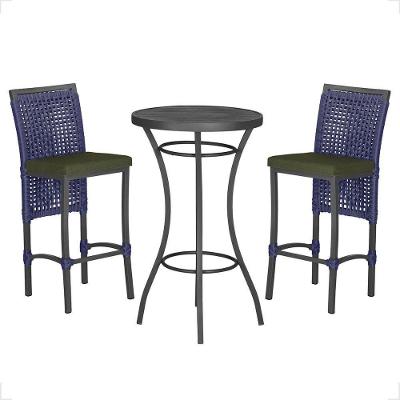 Mesa Bistro E 2 Banquetas Roma Preta Corda Náutica 13 Trama Azul