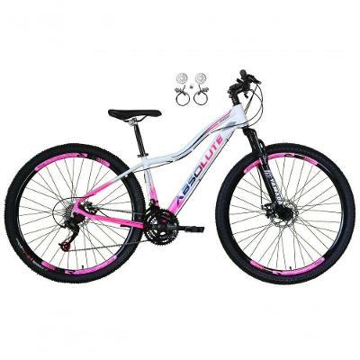 Bicicleta Aro 29 Absolute Hera Feminina 24v Alumínio Freio Hidraulico Garfo Suspensão Branco-Rosa 17