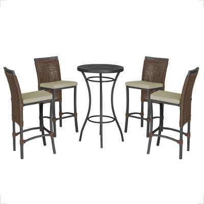 Mesa Bistrô E 4 Banquetas Roma Preta, Corda Estofado 7 Trama Marrom