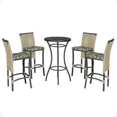 Mesa Bistrô E 4 Banquetas Roma Preta Corda Estofado 5 Trama Rami