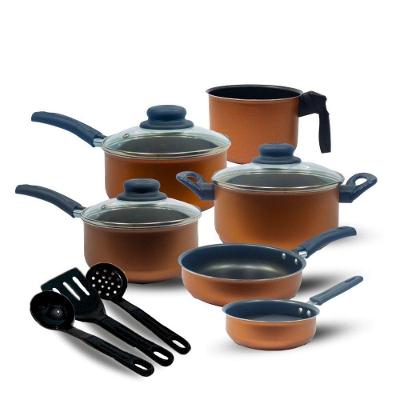 Jogo de Panelas Kit 9 Peças Bronze Antiaderente com Tampa de Vidro Temperado 18cm 16cm 14cm OEM