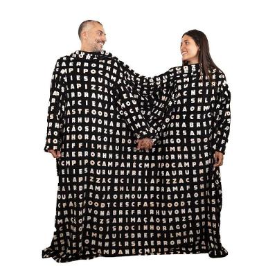 Manta com Mangas Manta Casal Preta com Manga Caça Palavras Casal 100% Poliéster Macia Preto