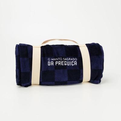 Manta Quadriculada Preguiça Solteiro 100% Poliéster Fleece Macio Azul Preto Xadrez